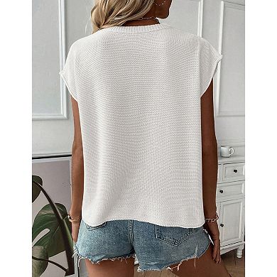 Women's Cap Sleeve Sweater Vest Crew Neck Sleeveless Knit Tank Top Pullover