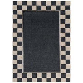 Checkered Border Area Rug Machine Washable Jute Look Carpet Non-Slip Nursery Living Room Rug