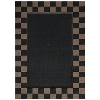 Checkered Border Area Rug Machine Washable Jute Look Carpet Non-Slip Nursery Living Room Rug
