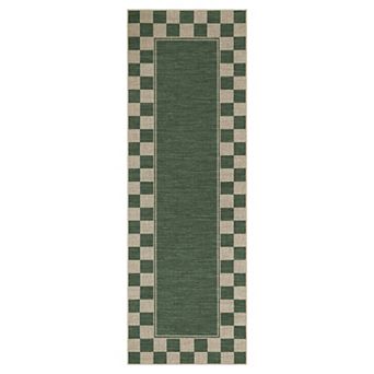 Checkered Border Area Rug Machine Washable Jute Look Carpet Non-Slip Nursery Living Room Rug