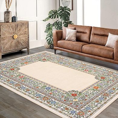 Vintage Elegant Border Pattern Area Rug, Machine Washable Non-Slip Rug Living Room Carpet