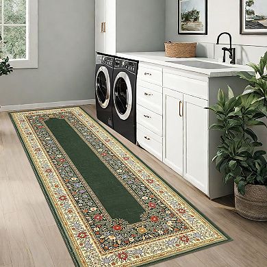 Vintage Elegant Border Pattern Area Rug, Machine Washable Non-Slip Rug Living Room Carpet