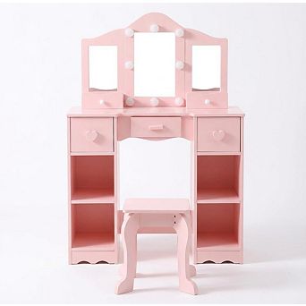 2 in 1 Kids Vanity Set, Princess Makeup Table and with Chair,Vanity Table, for Little Girls Age 3-9