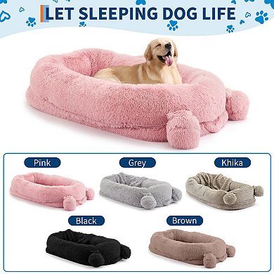 71"x45"x12" Human Size Dog Bed with Blanket - Removable Washable Cover,2 Side Pockets & Carry Handle