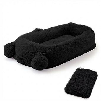 71"x45"x12" Human Size Dog Bed with Blanket - Removable Washable Cover,2 Side Pockets & Carry Handle