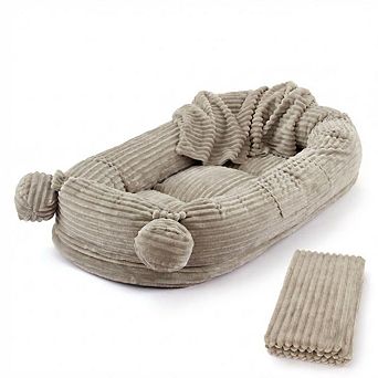 71"x45"x12" Human Size Dog Bed with Blanket - Removable Washable Cover,2 Side Pockets & Carry Handle