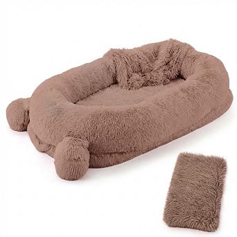 71"x45"x12" Human Size Dog Bed with Blanket - Removable Washable Cover,2 Side Pockets & Carry Handle