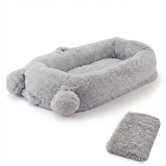 71"x45"x12" Human Size Dog Bed with Blanket - Removable Washable Cover,2 Side Pockets & Carry Handle