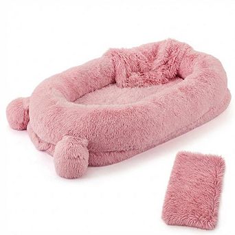 71"x45"x12" Human Size Dog Bed with Blanket - Removable Washable Cover,2 Side Pockets & Carry Handle