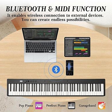 Folding 88-Key Electronic Keyboard with Bluetooth - Includes Power Adaptor, Headphones & Bag
