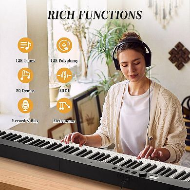 Folding 88-Key Electronic Keyboard with Bluetooth - Includes Power Adaptor, Headphones & Bag