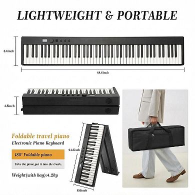 Folding 88-Key Electronic Keyboard with Bluetooth - Includes Power Adaptor, Headphones & Bag