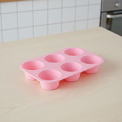 2-Piece Silicone Muffin Pan with 6 Round Cups Flexible Nonstick Bakeware