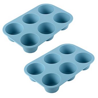 2 pc Silicone Muffin Pan with 6 Round Cups Flexible Nonstick Bakeware