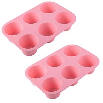 2 pc Silicone Muffin Pan with 6 Round Cups Flexible Nonstick Bakeware