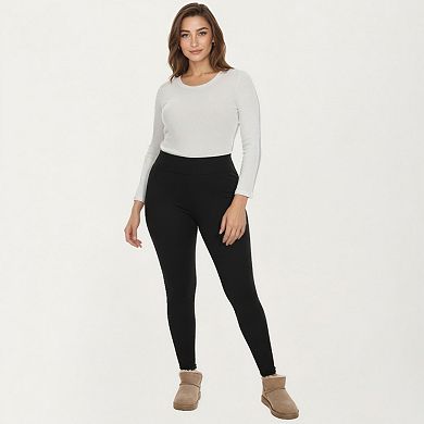 Women's Plus Size High Waist Fleece Lined Leggings with Smooth Stretch Fabric and Full Length Fit