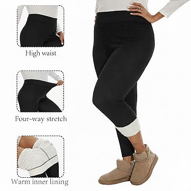 Women's Plus Size High Waist Fleece Lined Leggings with Smooth Stretch Fabric and Full Length Fit