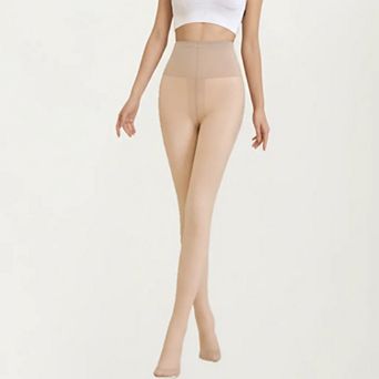 Women's Faux Sheer Fleece Lined Tights with Skin Tone Inner Layer and Stretch Comfort Fit