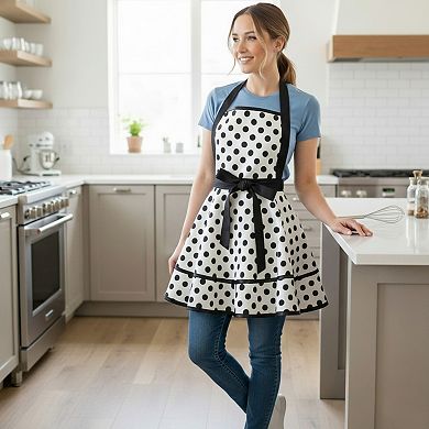 Vintage Dress Style Kitchen Apron with Halter Neck Tie Full Skirt Coverage and Adjustable Waist Bow