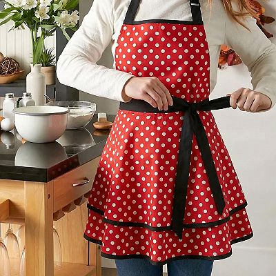 Vintage Dress Style Kitchen Apron with Halter Neck Tie Full Skirt Coverage  and Adjustable Waist Bow