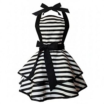 Vintage Dress Style Kitchen Apron with Halter Neck Tie Full Skirt Coverage and Adjustable Waist Bow