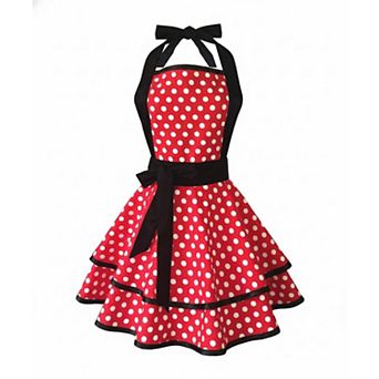 Vintage Dress Style Kitchen Apron with Halter Neck Tie Full Skirt Coverage and Adjustable Waist Bow