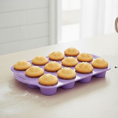 2-Piece Silicone Muffin Pan with 12 Round Cups Flexible Nonstick Bakeware