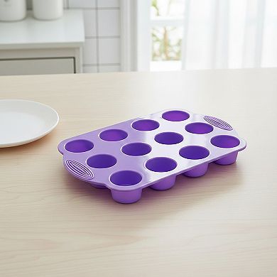 2-Piece Silicone Muffin Pan with 12 Round Cups Flexible Nonstick Bakeware