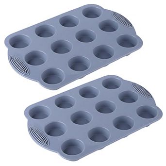 2 pc Silicone Muffin Pan with 12 Round Cups Flexible Nonstick Bakeware