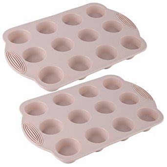2 pc Silicone Muffin Pan with 12 Round Cups Flexible Nonstick Bakeware