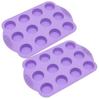 2 pc Silicone Muffin Pan with 12 Round Cups Flexible Nonstick Bakeware