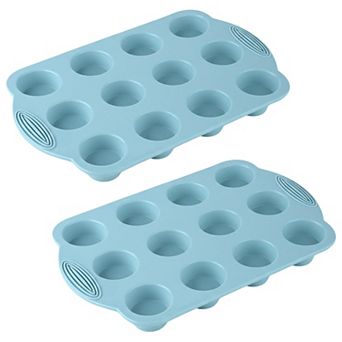 2 pc Silicone Muffin Pan with 12 Round Cups Flexible Nonstick Bakeware