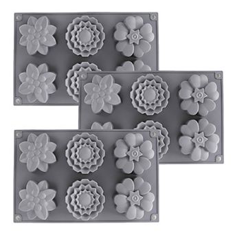 3 pc Silicone Flower Mold with 6 Floral Cavities Flexible Baking Tray