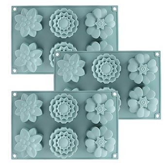 3 pc Silicone Flower Mold with 6 Floral Cavities Flexible Baking Tray
