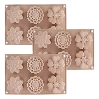 3 pc Silicone Flower Mold with 6 Floral Cavities Flexible Baking Tray