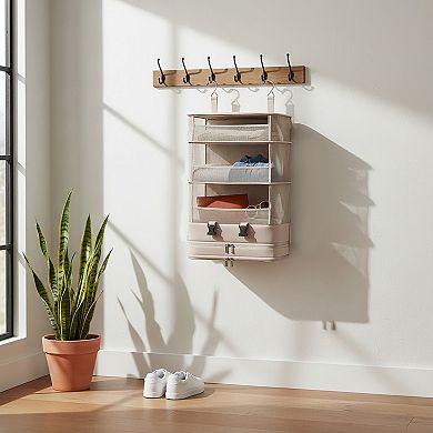 Hanging Closet Organizer with Mesh Shelves and Zip Storage Compartment
