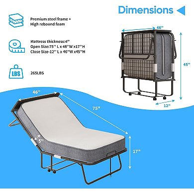 Folding Bed with 5” Mattress for Adults