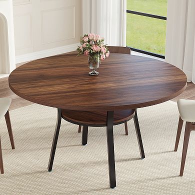 47 Inch Round Dining Table with Storage Shelf - Metal Legs, Seats 4-6, Modern Space-Saving Table