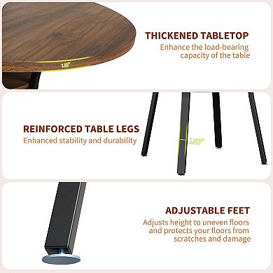 47 Inch Round Dining Table with Storage Shelf - Metal Legs, Seats 4-6, Modern Space-Saving Table