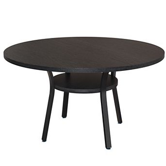 47 Inch Round Dining Table with Storage Shelf - Metal Legs, Seats 4-6, Modern Space-Saving Table