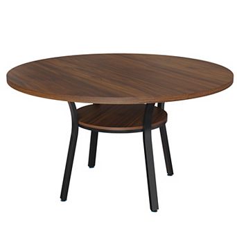 47 Inch Round Dining Table with Storage Shelf - Metal Legs, Seats 4-6, Modern Space-Saving Table