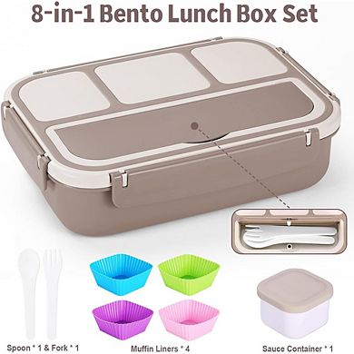 4-Compartment Adult Bento Lunch Box with Utensils and Sauce Jar, 40oz
