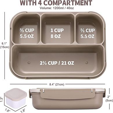 4-Compartment Adult Bento Lunch Box with Utensils and Sauce Jar, 40oz