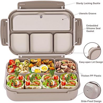 4-Compartment Adult Bento Lunch Box with Utensils and Sauce Jar, 40oz
