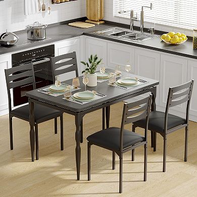 5-Piece Industrial Dining Table Set for 4,Spiral Metal Legs, Compact Furniture for Kitchen/Apartment