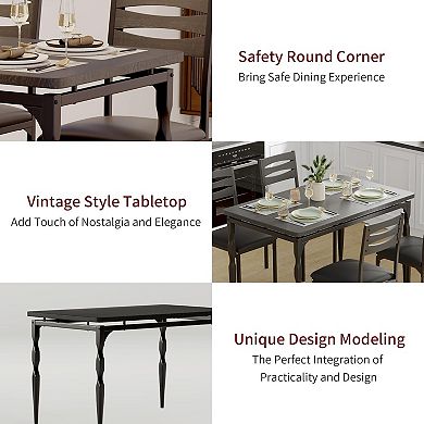 5-Piece Industrial Dining Table Set for 4,Spiral Metal Legs, Compact Furniture for Kitchen/Apartment