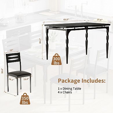 5-Piece Industrial Dining Table Set for 4,Spiral Metal Legs, Compact Furniture for Kitchen/Apartment