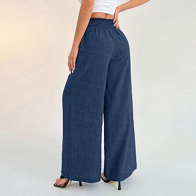 Women's Wide-Leg Long Business Casual Pants with Elastic Waist