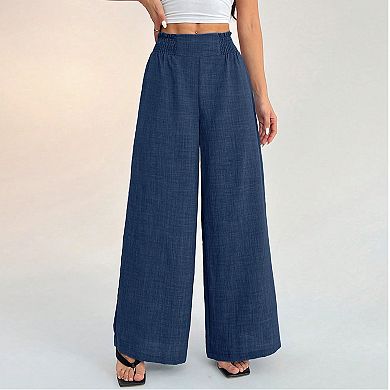 Women's Wide-Leg Long Business Casual Pants with Elastic Waist