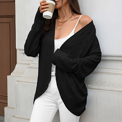 Women's Embossed Open-Front Cardigan - Long Sleeve Casual Layering Top